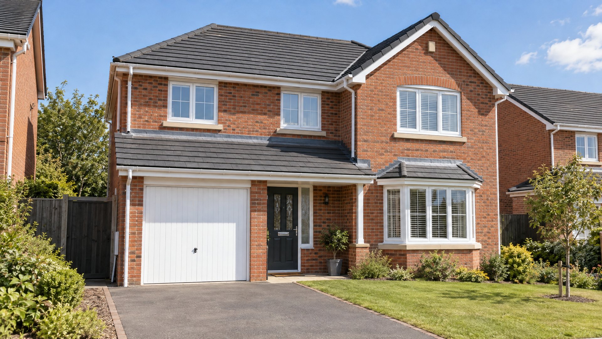 Detached house with a new grey tiled roof