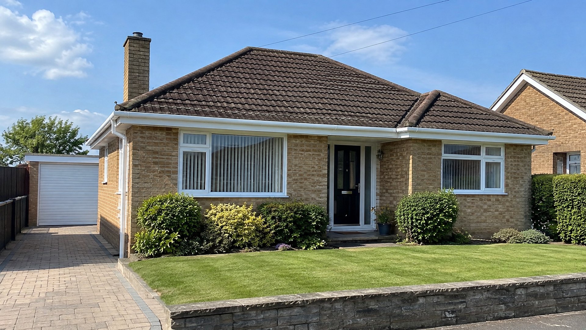 Bungalow with new white fascias and guttering