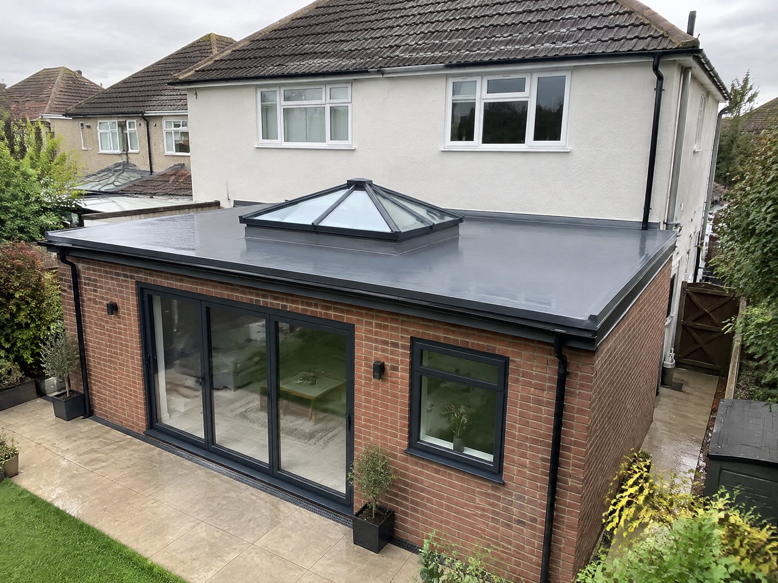 Flat roof extension on a house